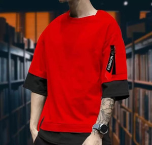 ShopGlobal Colorblock Men Round Neck Red T-Shirt