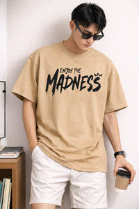 Mexmy Men Beige Cotton Blend T-Shirt - Image 1