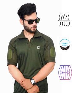 Dupex Military Camouflage Men Polo Neck Dark Green T-Shirt