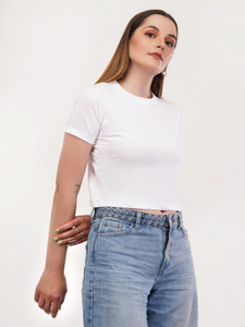 Threadiva Solid Women Round Neck White T-Shirt