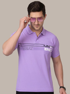 Zeffit Printed Men Polo Neck Purple T-Shirt