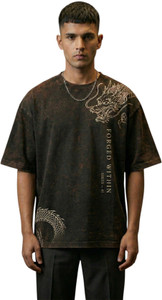 Chunky Printed Men Round Neck Black T-Shirt