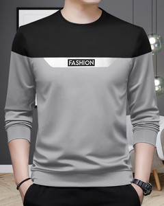 Pytton Colorblock Men Round Neck Grey T-Shirt