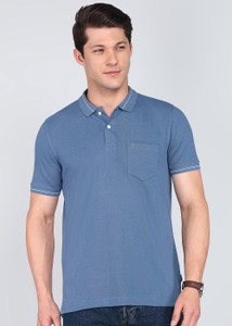 INDIAN TERRAIN Solid Men Polo Neck Blue T-Shirt