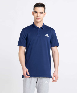ADIDAS Printed Men Polo Neck Blue T-Shirt