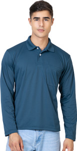 YHA Solid Men Polo Neck Light Blue T-Shirt