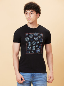 BEING HUMAN Printed Men Round Neck Black T-Shirt