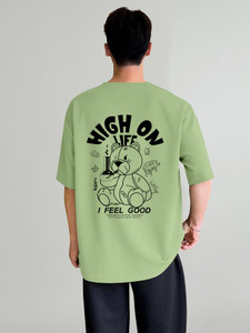 KAJARU Printed Men Round Neck Green T-Shirt