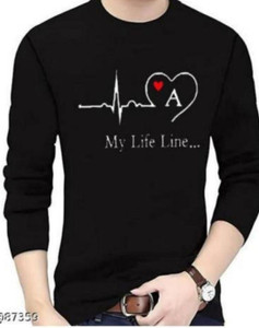 अलाइव पुरुषों के लिए गोल गला प्रिंटेड काला टी-शर्ट