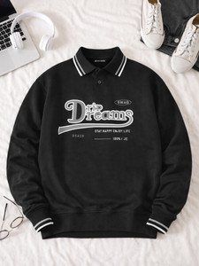 Jump Cuts Men Printed Polo Neck Cotton Blend Black T-Shirt - Image 1