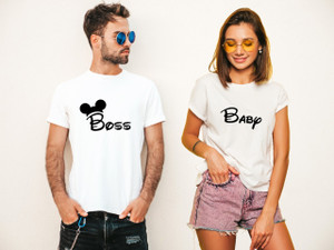Helenter Printed Couple Round Neck White T-Shirt