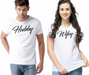 SD Fashions Typography Couple Round Neck White T-Shirt