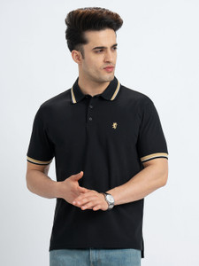 RED TAPE Embroidered Men Polo Neck Black T-Shirt - Image 6