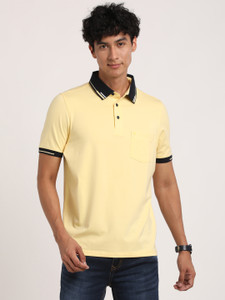 TURTLE Solid Men Polo Neck Yellow T-Shirt