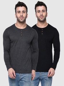 London Hills Self Design Men Round Neck Black T-Shirt