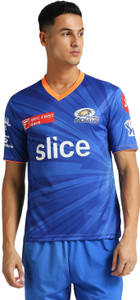 playR X Mumbai Indians Printed Men V Neck Blue T-Shirt