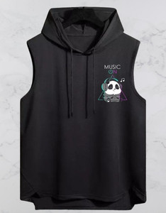 Mundali Printed Men Hooded Neck Black T-Shirt