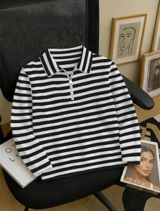 NOOK Men Striped Polo Neck Cotton Blend Black T-Shirt - Image 1