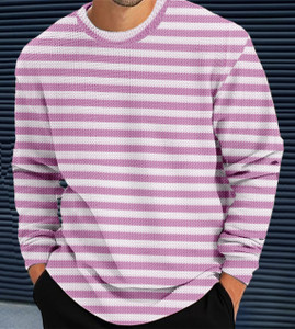 Force Striped Men Round Neck Pink T-Shirt