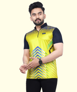 dhaari by unique creation Printed Men Mandarin Collar Yellow T-Shirt