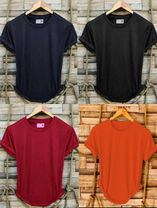 PARA HILLS Solid Men Round Neck Navy Blue, Black, Maroon, Orange T-Shirt