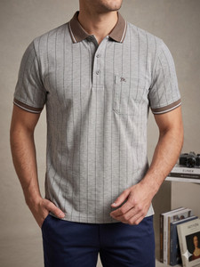 Maler Striped Men Polo Neck Grey T-Shirt