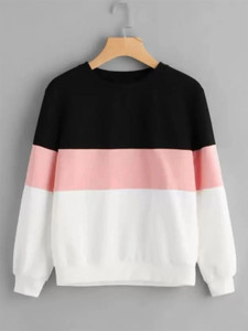 Kroptee Colorblock Couple Round Neck White, Black, Pink T-Shirt