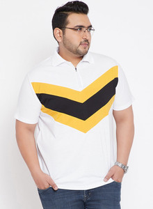 DAAWEAR OUTFITS Colorblock Men Polo Neck White, Yellow, Black T-Shirt