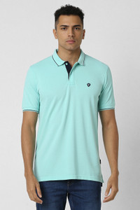 VAN HEUSEN Solid Men Polo Neck Blue T-Shirt