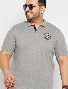 Austivo Solid Men Polo Neck Grey T-Shirt