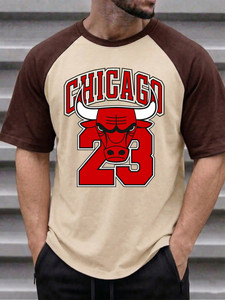TB Blue Printed Men Round Neck Beige, Brown T-Shirt