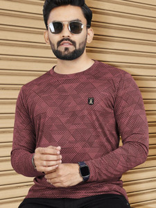 VeBNoR Abstract Men Round Neck Pink T-Shirt