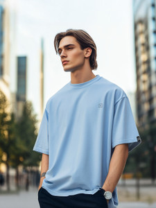 Urbano Fashion Solid Men Round Neck Light Blue T-Shirt