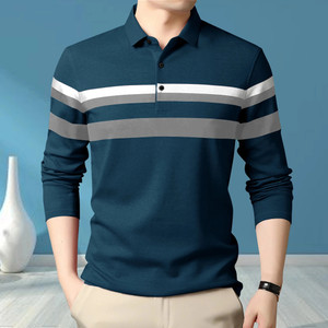 GARBLY Striped Men Polo Neck Green T-Shirt
