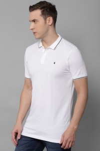 Louis Philippe Jeans Solid Men Polo Neck White T-Shirt