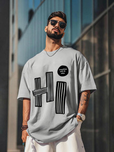 ENITOR Printed Men Round Neck Grey T-Shirt