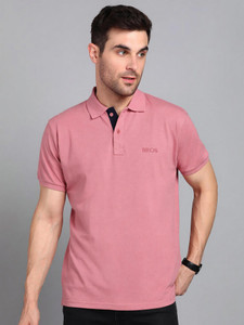 3BROS Solid Men Polo Neck Pink T-Shirt