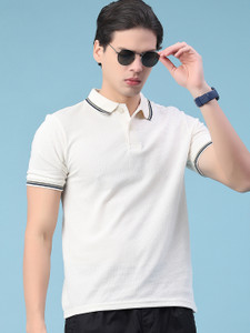 V-MART Solid Men Polo Neck White T-Shirt