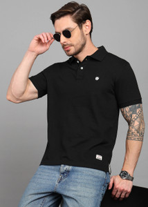 Alan Jones Solid Men Polo Neck Black T-Shirt