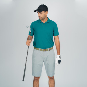 Inesis By Decathlon Solid Men Polo Neck Green T-Shirt