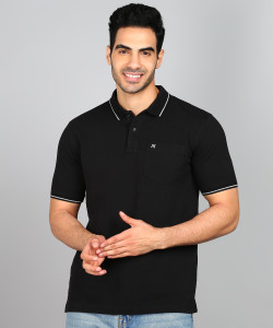 Raymond Solid Men Polo Neck Black T-Shirt