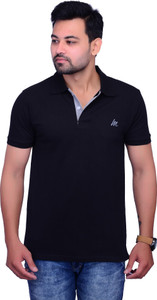 La Milano Solid Men Polo Neck Black T-Shirt