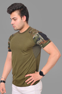 Dupex Military Camouflage Couple Round Neck Dark Green T-Shirt