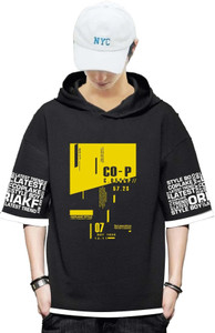 Dagcros Printed Men Hooded Neck Black T-Shirt