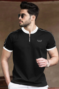TRIPR Solid Men Henley Neck Black, White T-Shirt