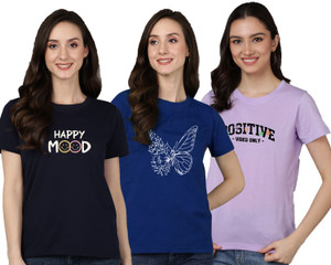 Adyavastram Graphic Print Women Round Neck Multicolor T-Shirt