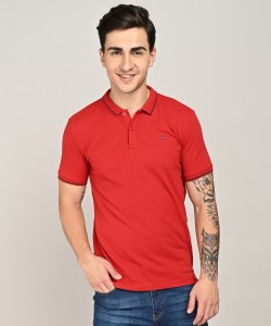 Louis Philippe Jeans Solid Men Polo Neck Red T-Shirt
