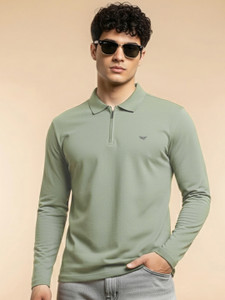 RISS CLOTHING Solid Men Polo Neck Light Green T-Shirt