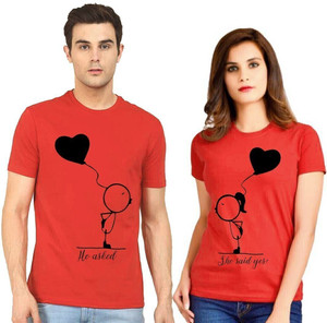 Couple Trends Graphic Print Couple Round Neck Red T-Shirt