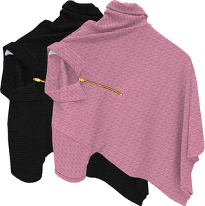 KAJARU Self Design Men Zip Neck Black, Pink T-Shirt